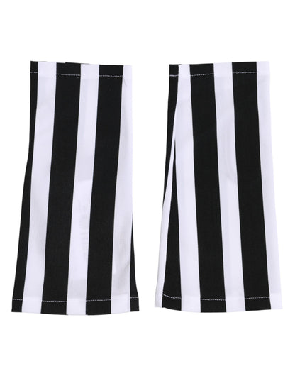 Dolce & Gabbana Black & White Nylon Fingerless Wrist Length Gloves