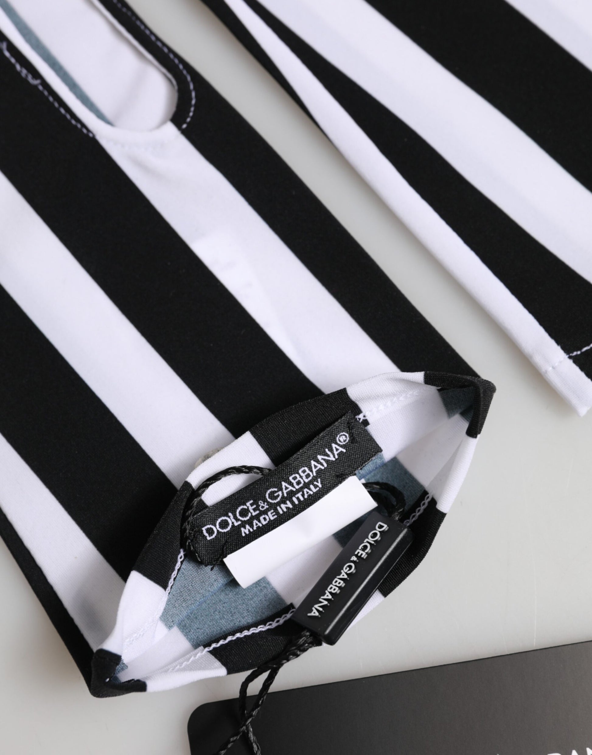 Dolce & Gabbana Black & White Nylon Fingerless Wrist Length Gloves