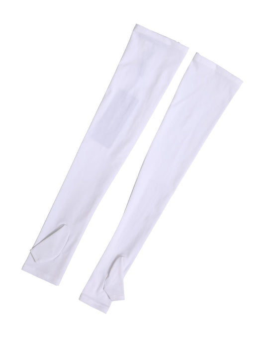 Dolce & Gabbana White Nylon Fingerless Elbow Length Mitten Gloves