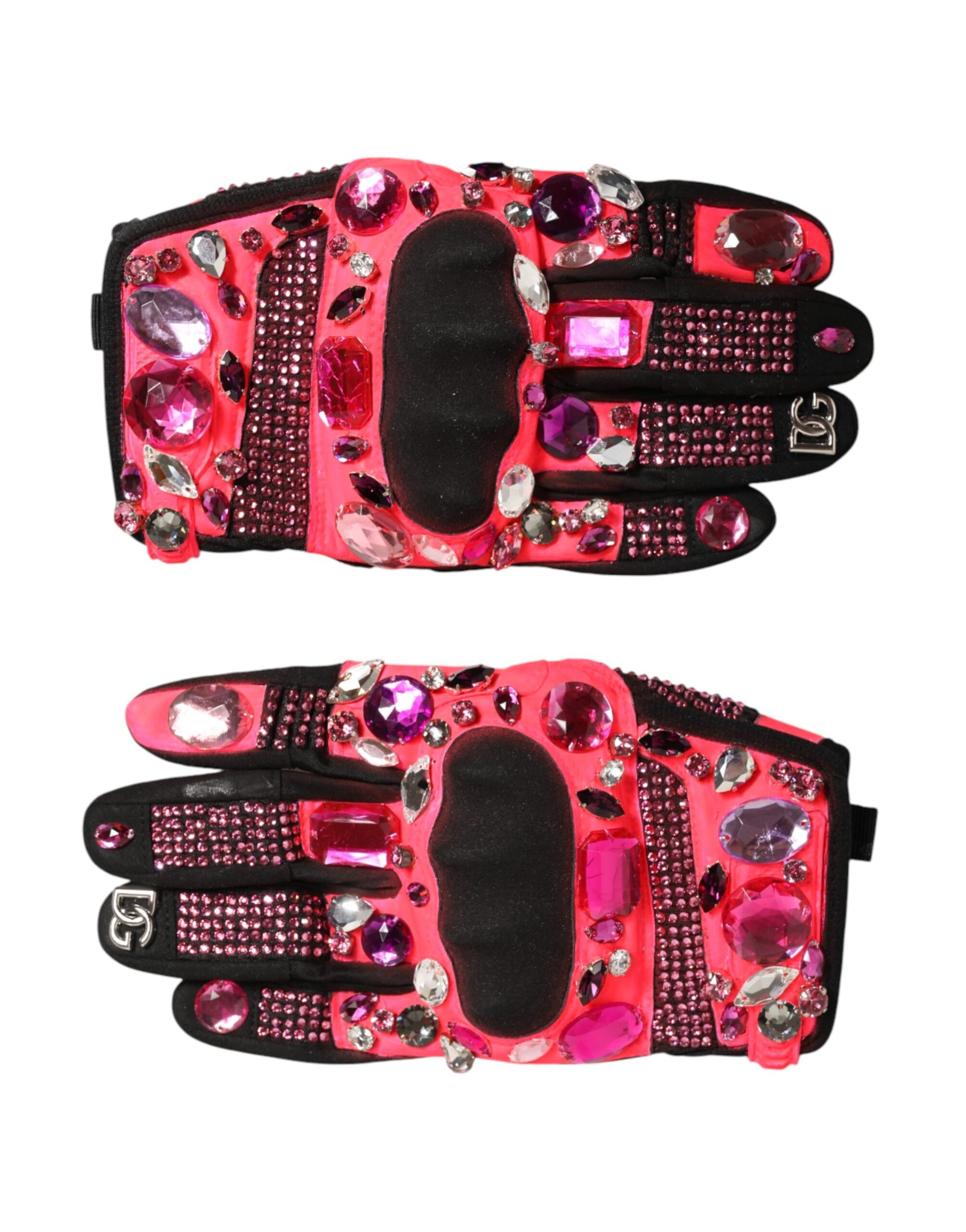 Dolce & Gabbana Black Pink Crystal Wrist Length Mitten Gloves
