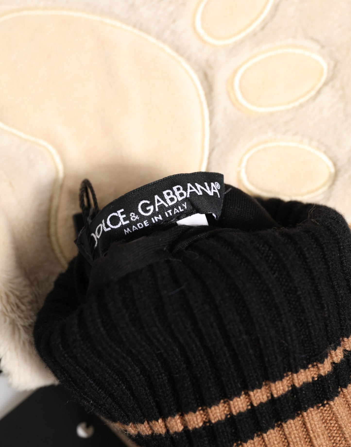 Dolce & Gabbana Brown Tiger Knitted Fur Wrist Mitten Gloves
