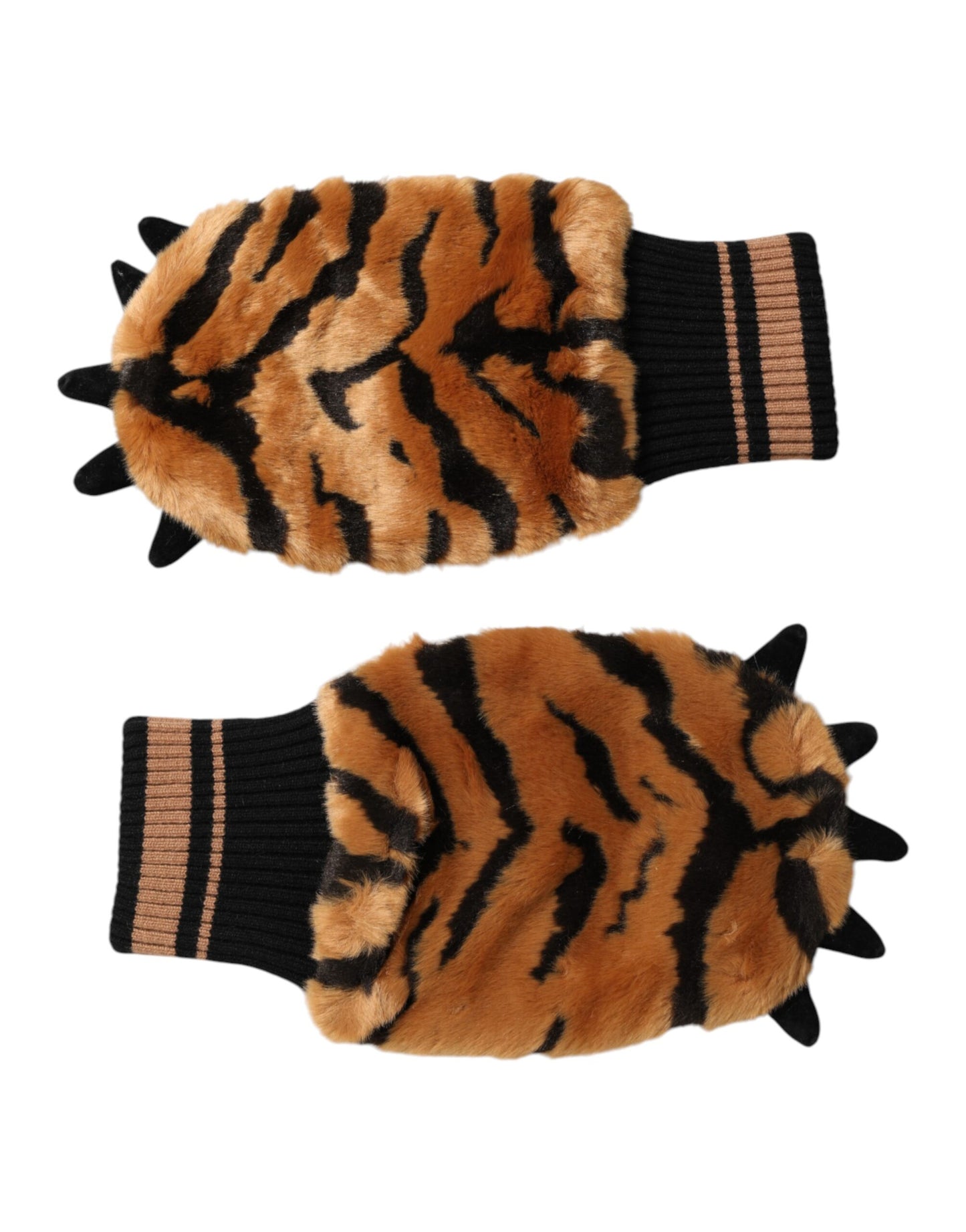Dolce & Gabbana Brown Tiger Knitted Fur Wrist Mitten Gloves