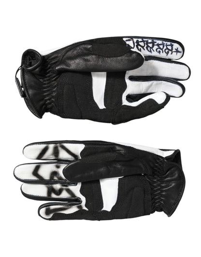 Dolce & Gabbana Black White Crystal Wrist Length Mitten Gloves