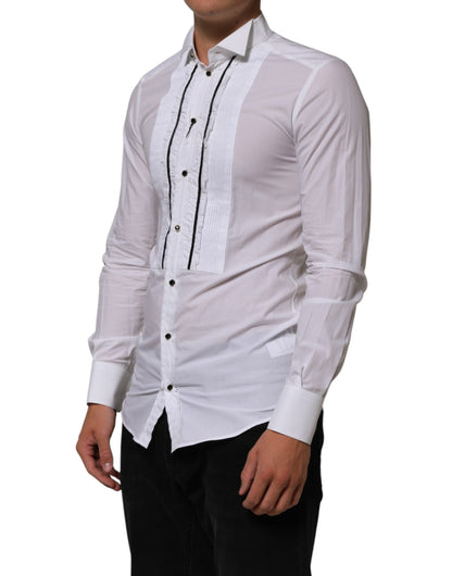 Dolce & Gabbana White Cotton Collared Long Sleeve GOLD Dress Shirt