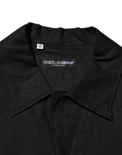 Dolce & Gabbana Black Linen Collared Short Sleeve Polo Shirt