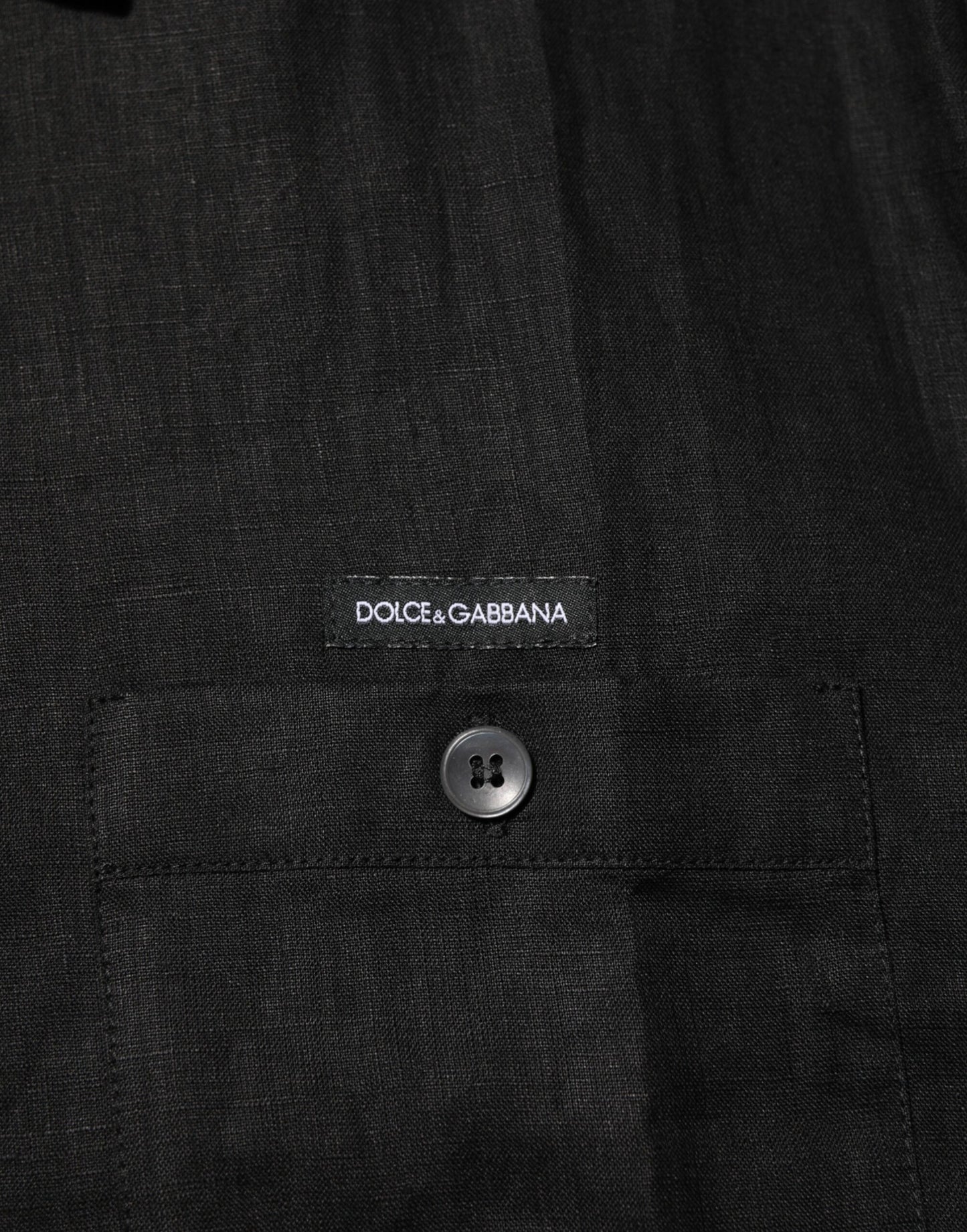 Dolce & Gabbana Black Linen Collared Short Sleeve Polo Shirt