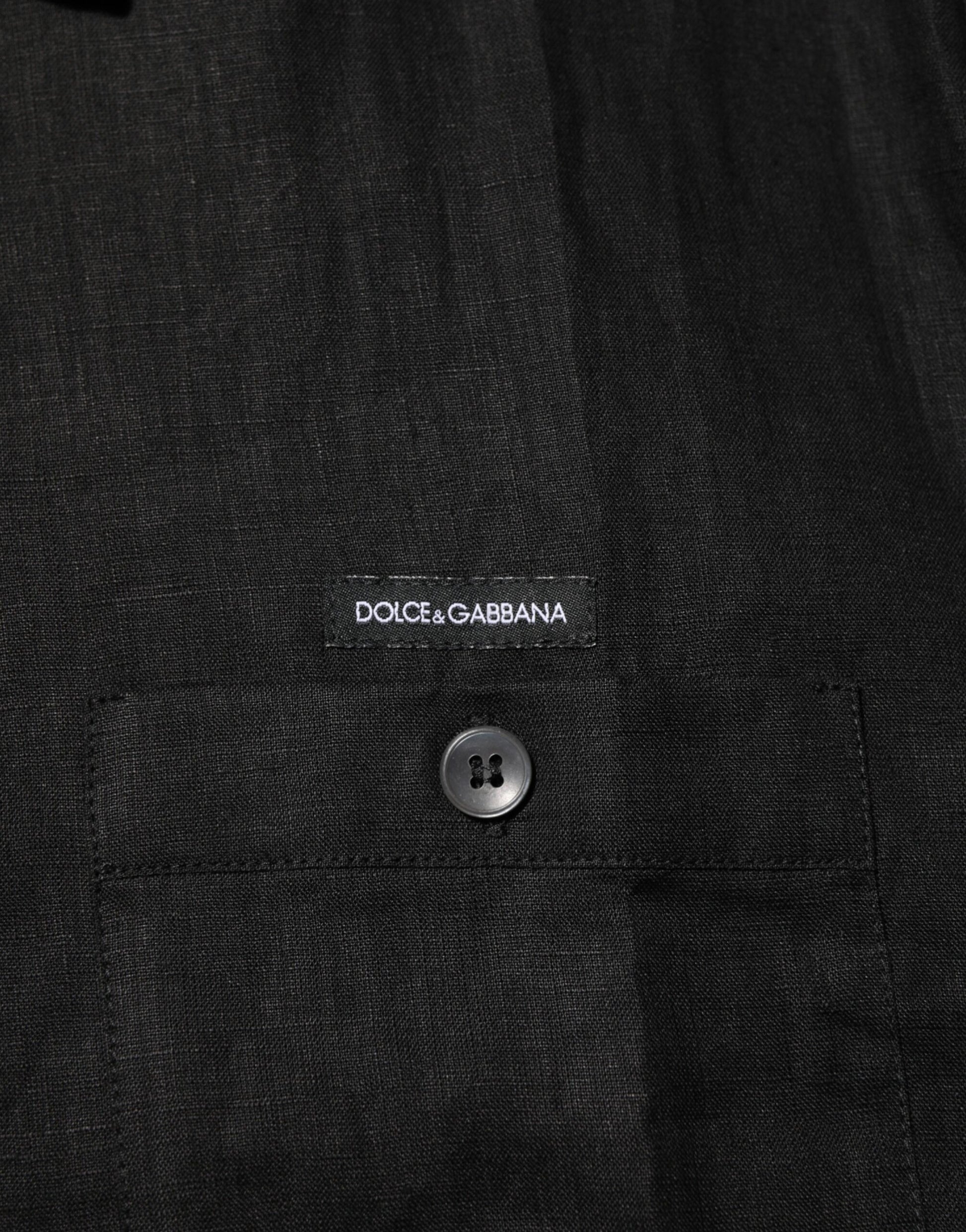 Dolce & Gabbana Black Linen Collared Short Sleeve Polo Shirt