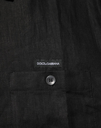 Dolce & Gabbana Black Linen Collared Short Sleeve Polo Shirt