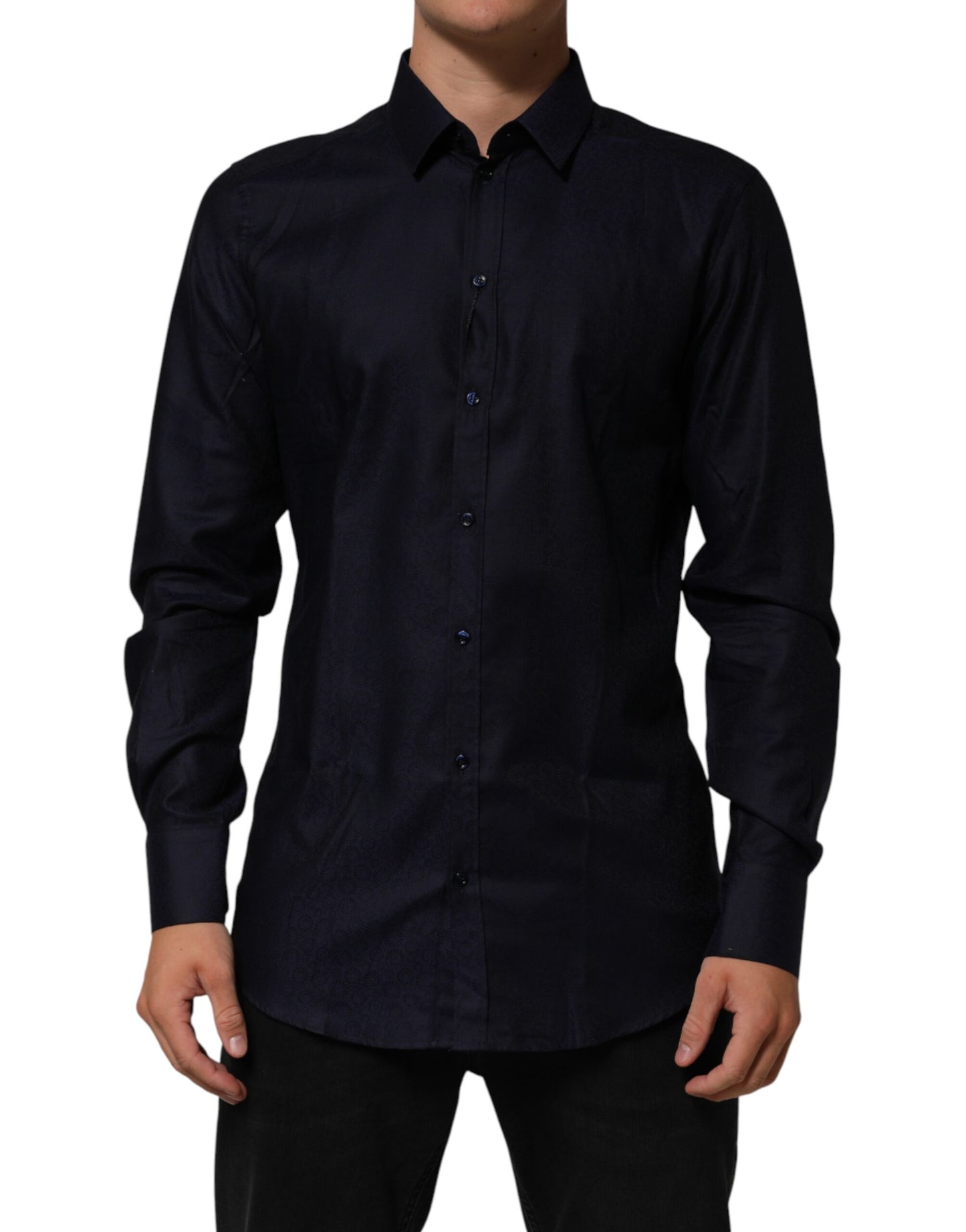Dolce & Gabbana Gold Cotton Collared Long Sleeve Dress Shirt in Blue