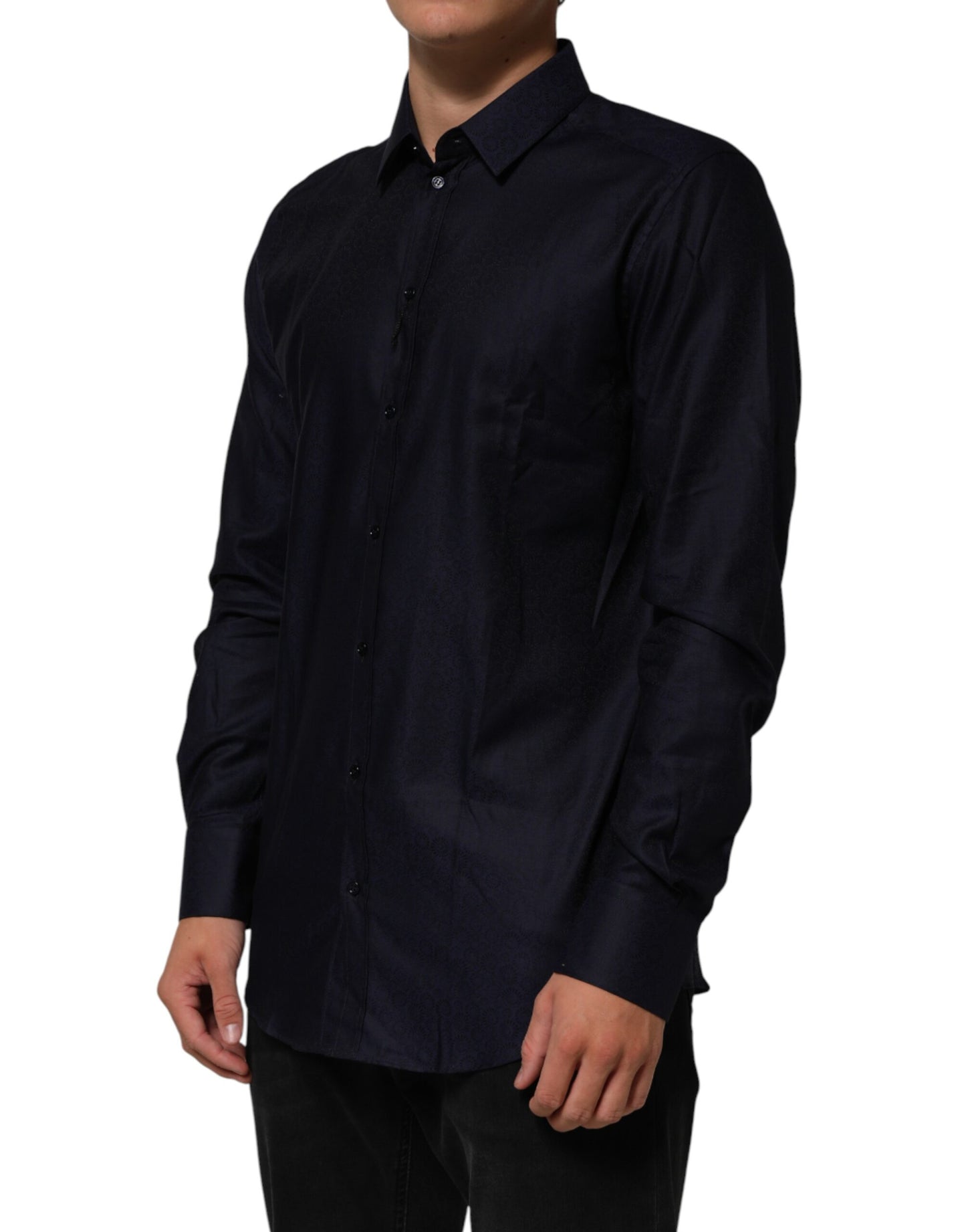 Dolce & Gabbana Gold Cotton Collared Long Sleeve Dress Shirt in Blue