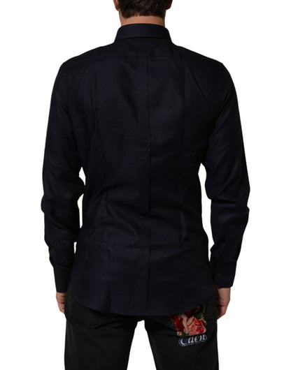 Dolce & Gabbana Gold Cotton Collared Long Sleeve Dress Shirt in Blue
