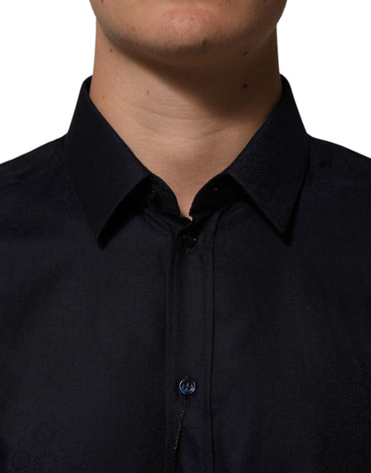 Dolce & Gabbana Gold Cotton Collared Long Sleeve Dress Shirt in Blue