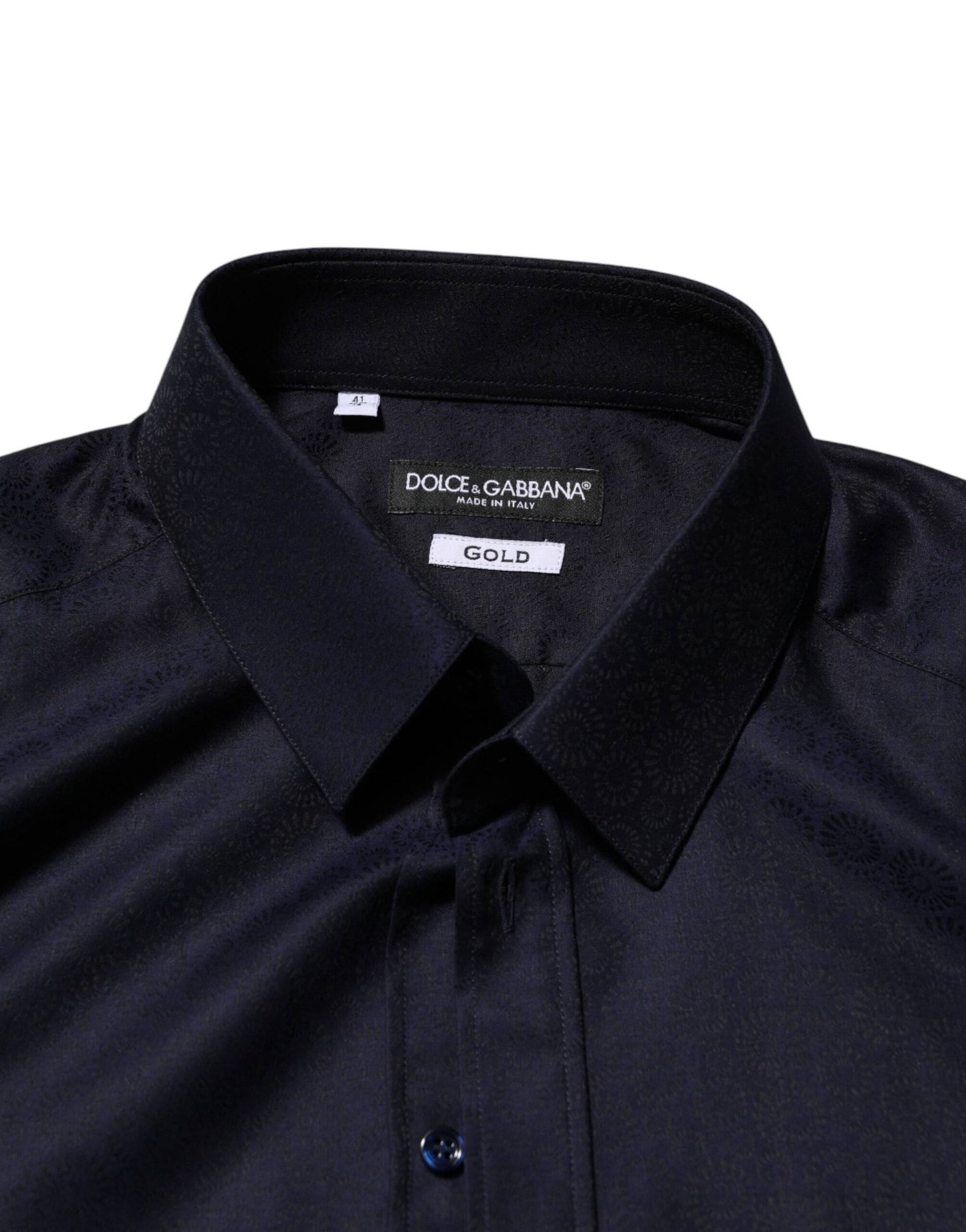 Dolce & Gabbana Gold Cotton Collared Long Sleeve Dress Shirt in Blue