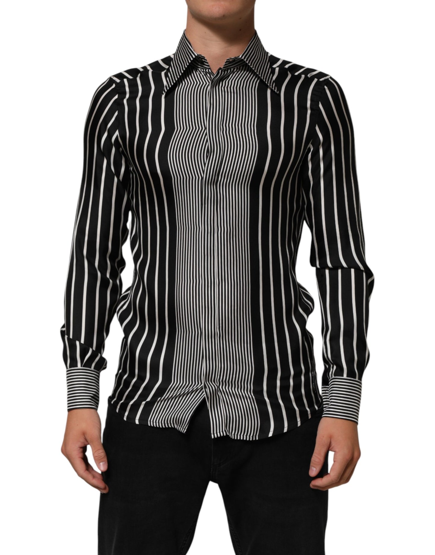 Dolce & Gabbana Black & White Striped MARTINI Dress Shirt for Men