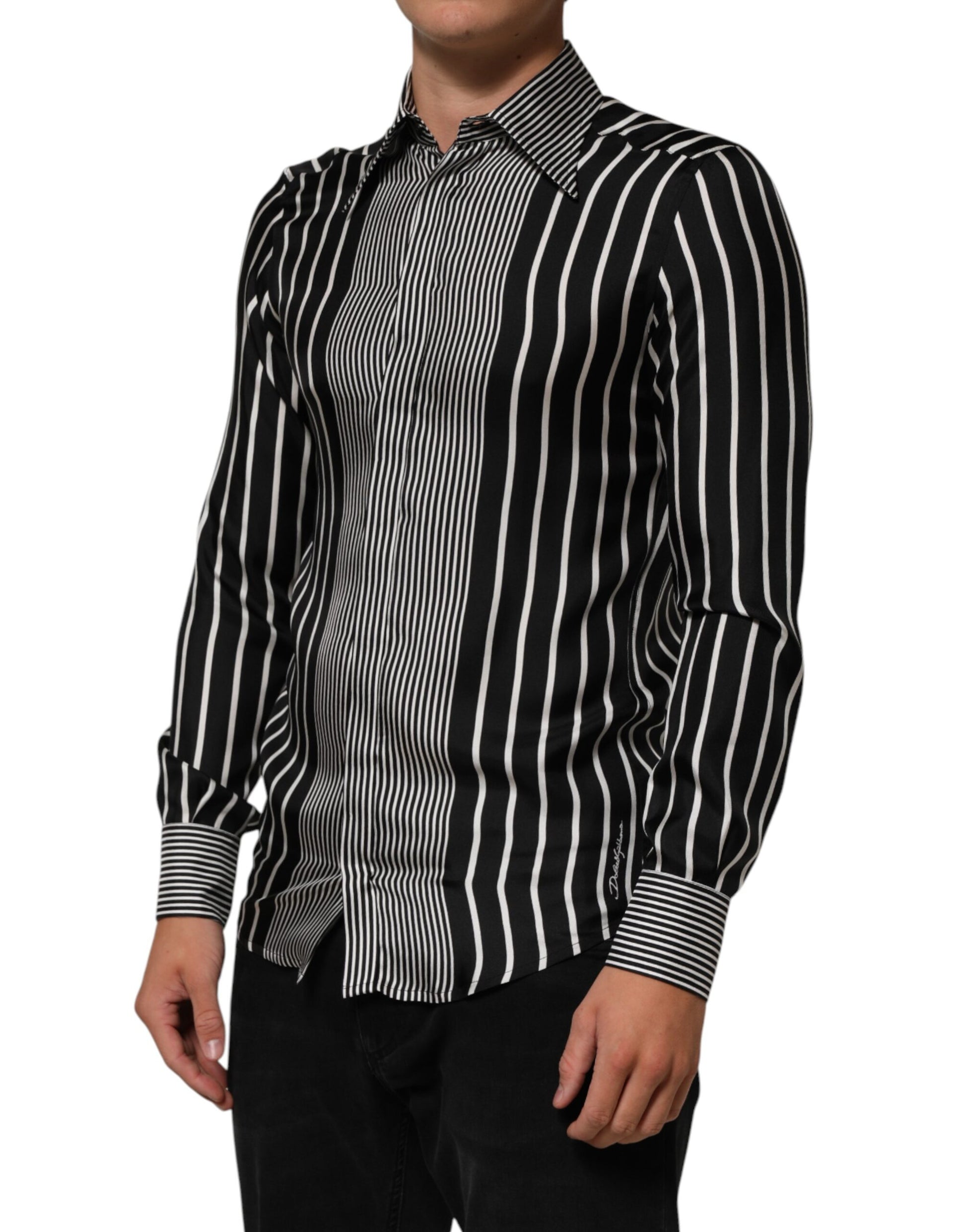 Dolce & Gabbana Black & White Striped MARTINI Dress Shirt for Men