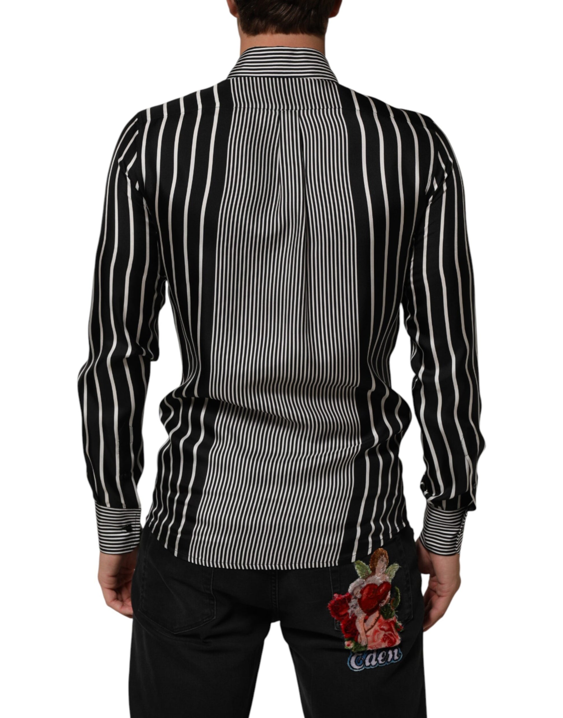 Dolce & Gabbana Black & White Striped MARTINI Dress Shirt for Men