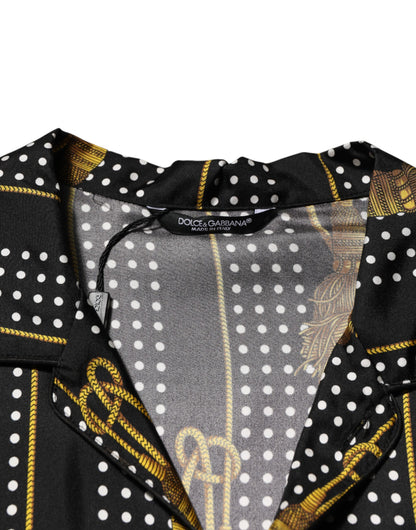 Dolce & Gabbana Black Dotted Tassel Silk Button Down Shirt