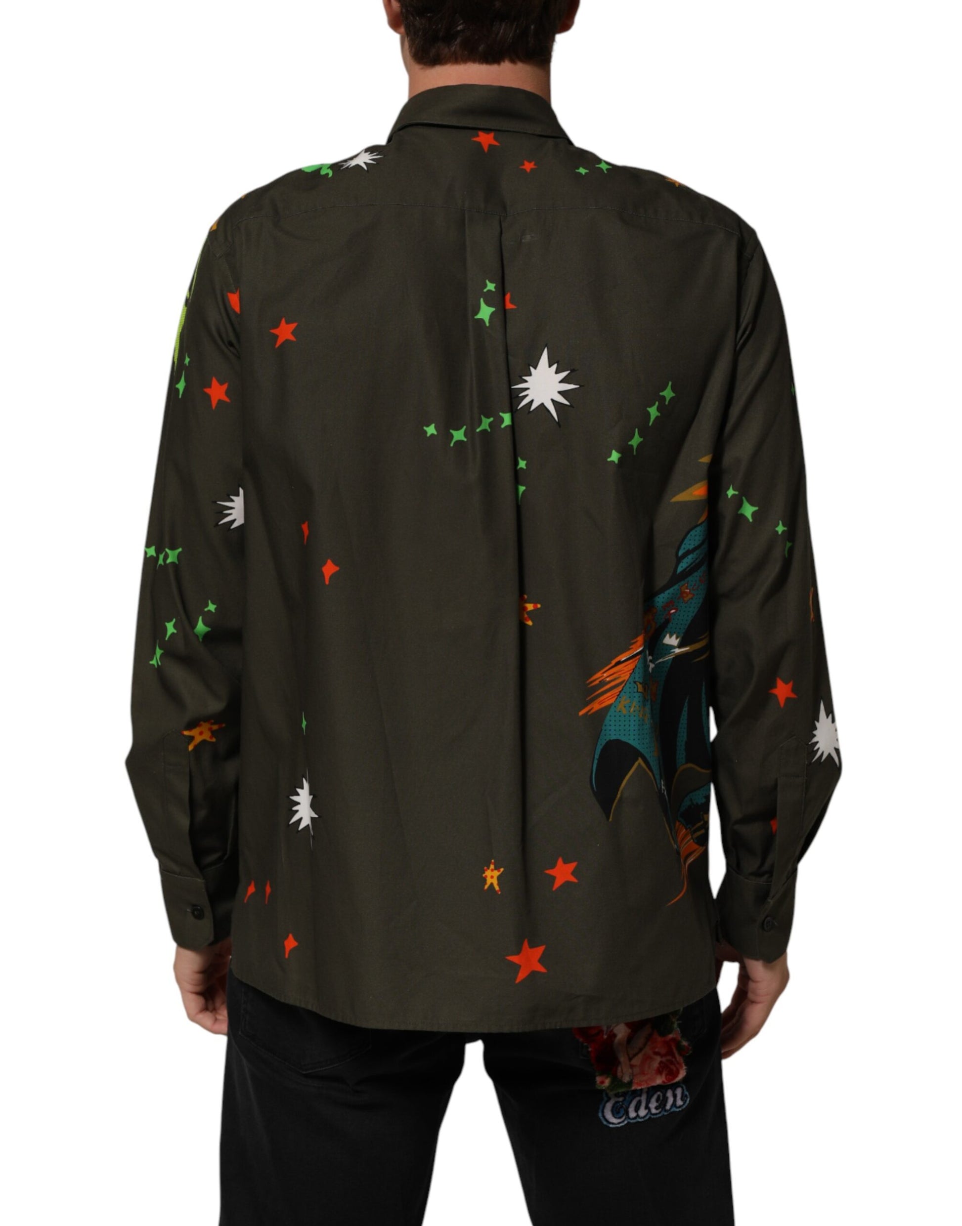 Dolce & Gabbana Brown Superhero Print Button Down Shirt