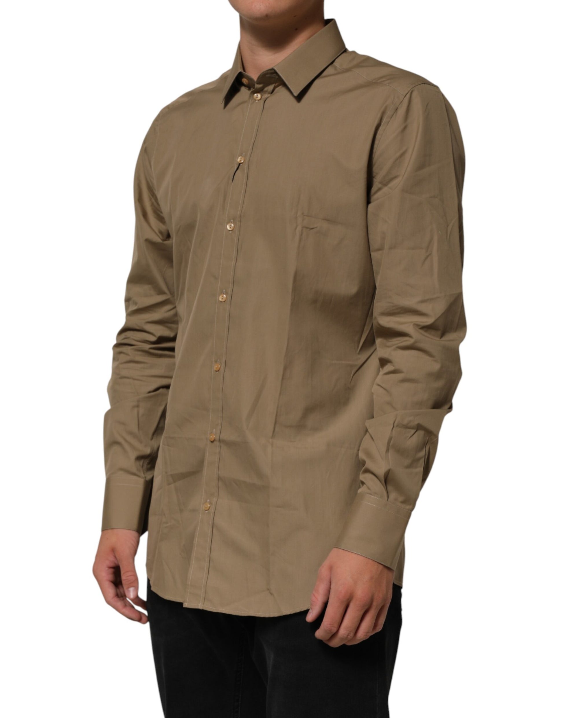 Dolce & Gabbana Brown Cotton Collared Men GOLD Dress Shirt