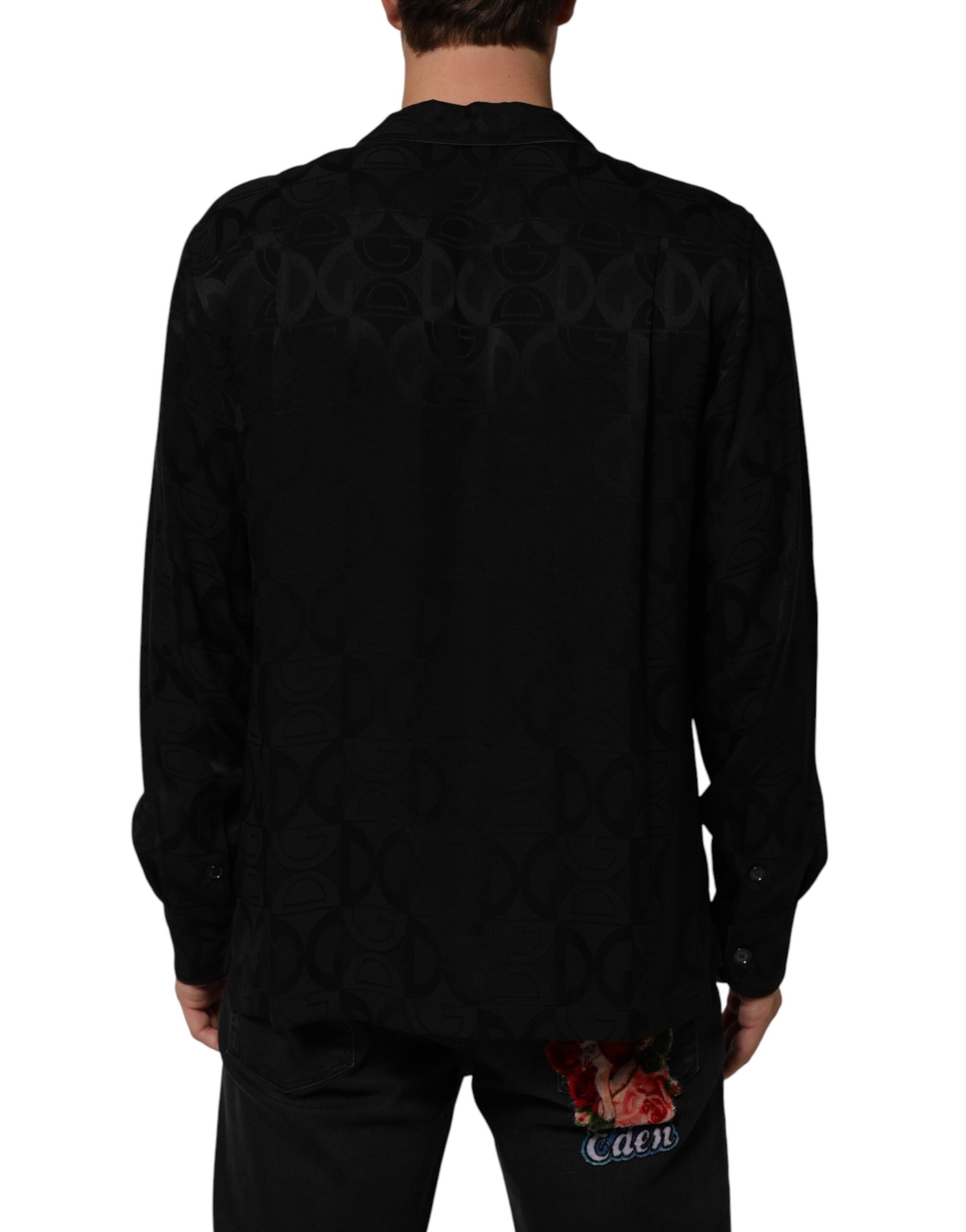 Dolce & Gabbana Black DG Logo Silk Long Sleeves Shirt