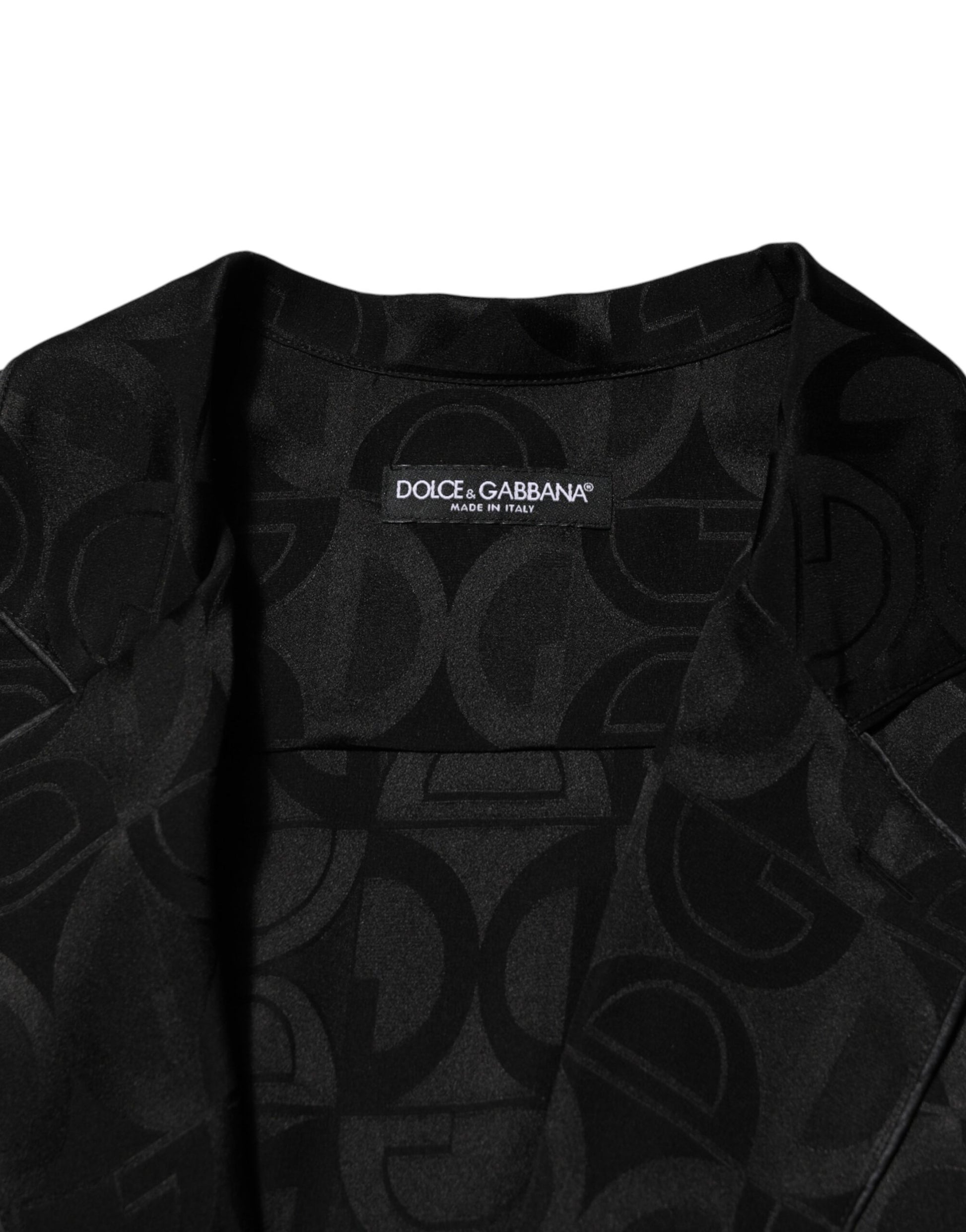 Dolce & Gabbana Black DG Logo Silk Long Sleeves Shirt