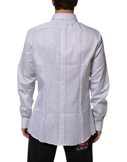 Dolce & Gabbana White Stripes Long Sleeves GOLD Dress Shirt