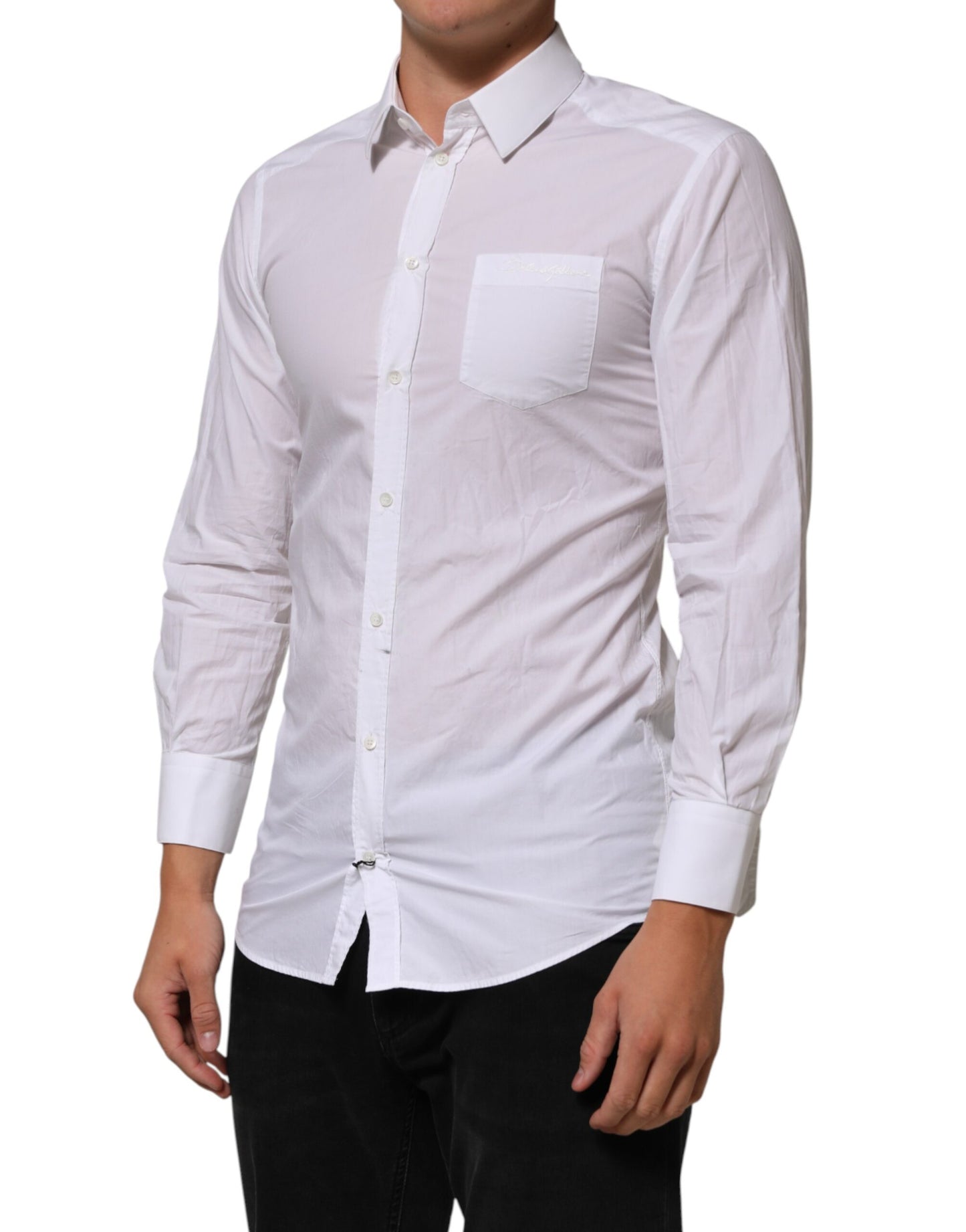 Dolce & Gabbana White Cotton Collared Men GOLD Dress Shirt