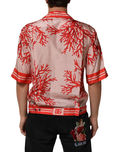Dolce & Gabbana Red Corals Short Sleeves Button Down Shirt