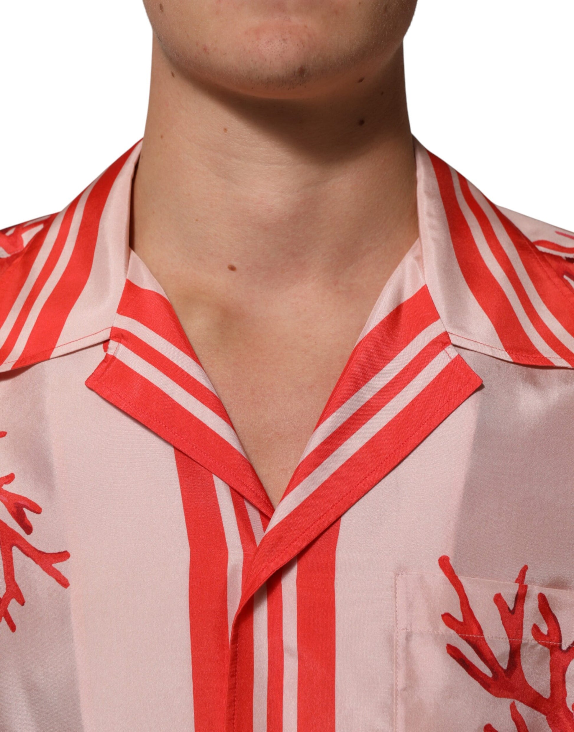 Dolce & Gabbana Red Corals Short Sleeves Button Down Shirt