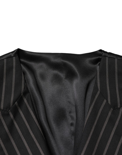 Dolce & Gabbana Black Stripes Wool Dress Men Waistcoat Vest