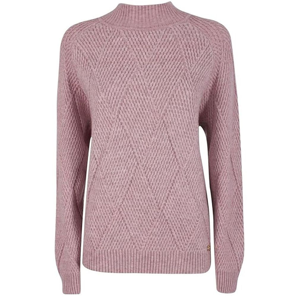 Yes Zee Pink Marabou Sweater with Plaid Embroidery