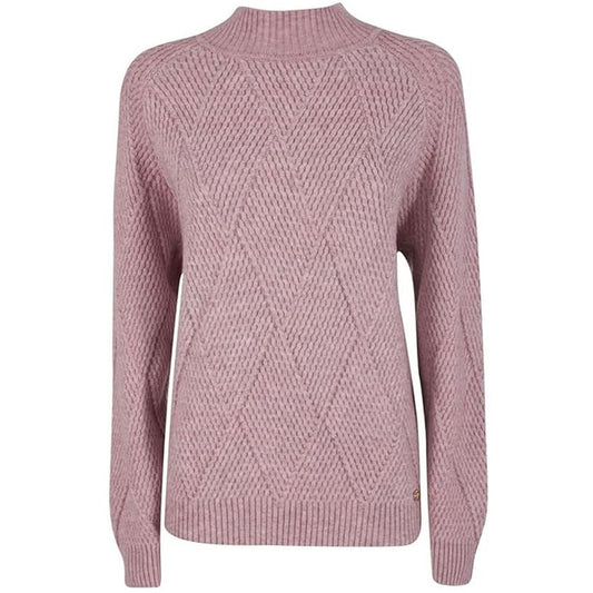 Yes Zee Pink Marabou Sweater with Plaid Embroidery