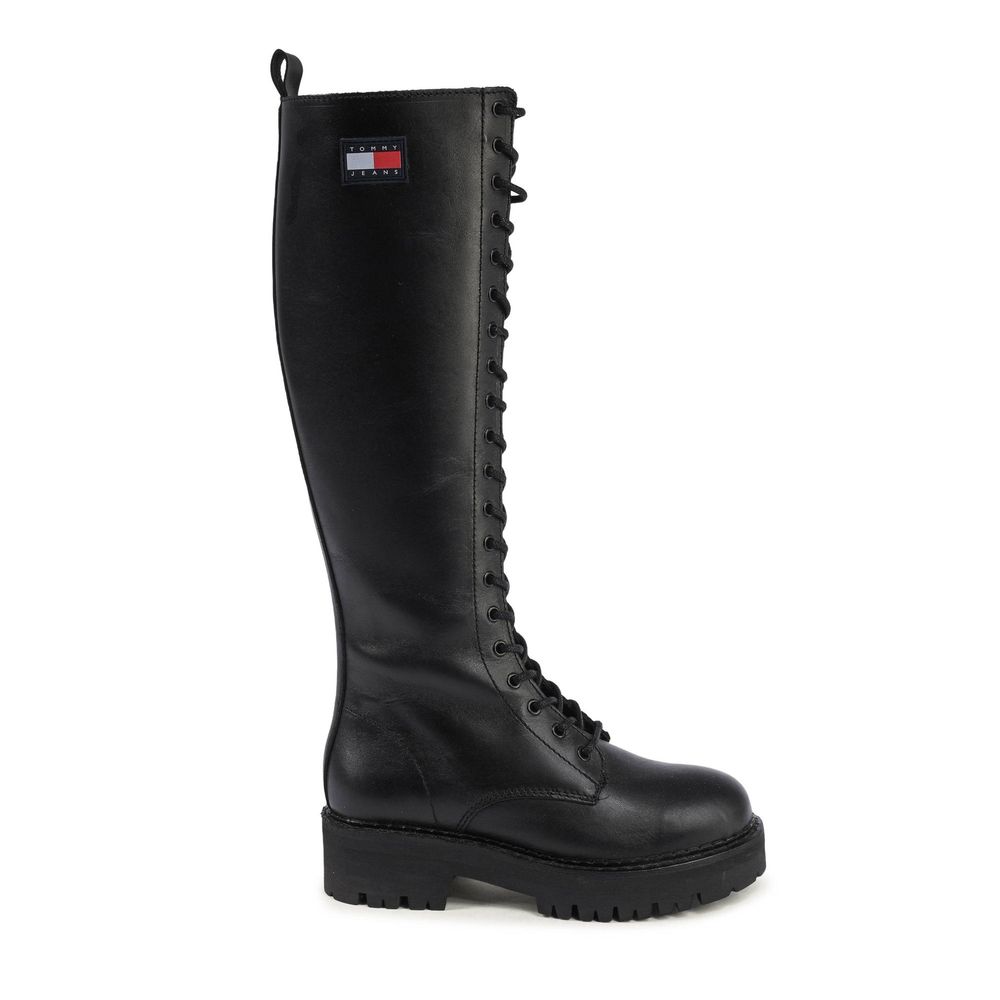 Tommy Hilfiger Black Leather Lace-Up Boots for Women