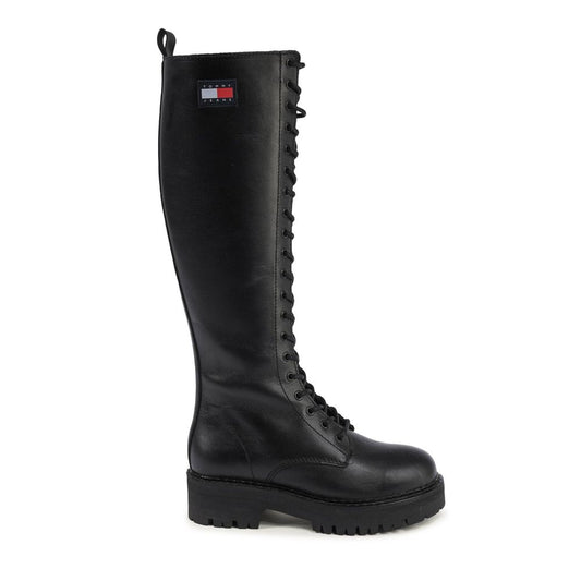 Tommy Hilfiger Black Leather Lace-Up Boots for Women