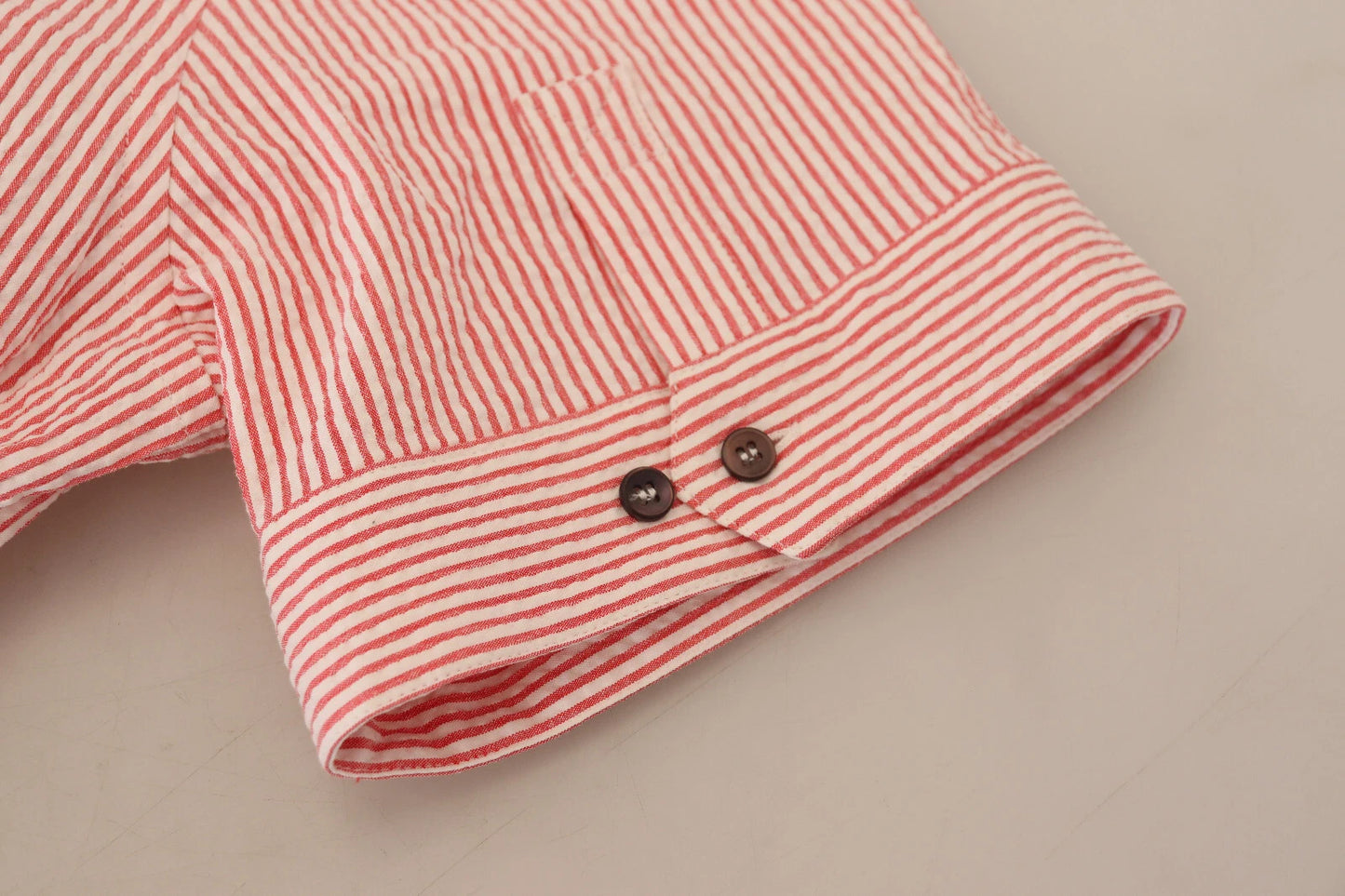Dolce & Gabbana Red and White Striped Cotton Short Sleeve Shirt