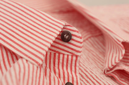 Dolce & Gabbana Red and White Striped Cotton Short Sleeve Shirt