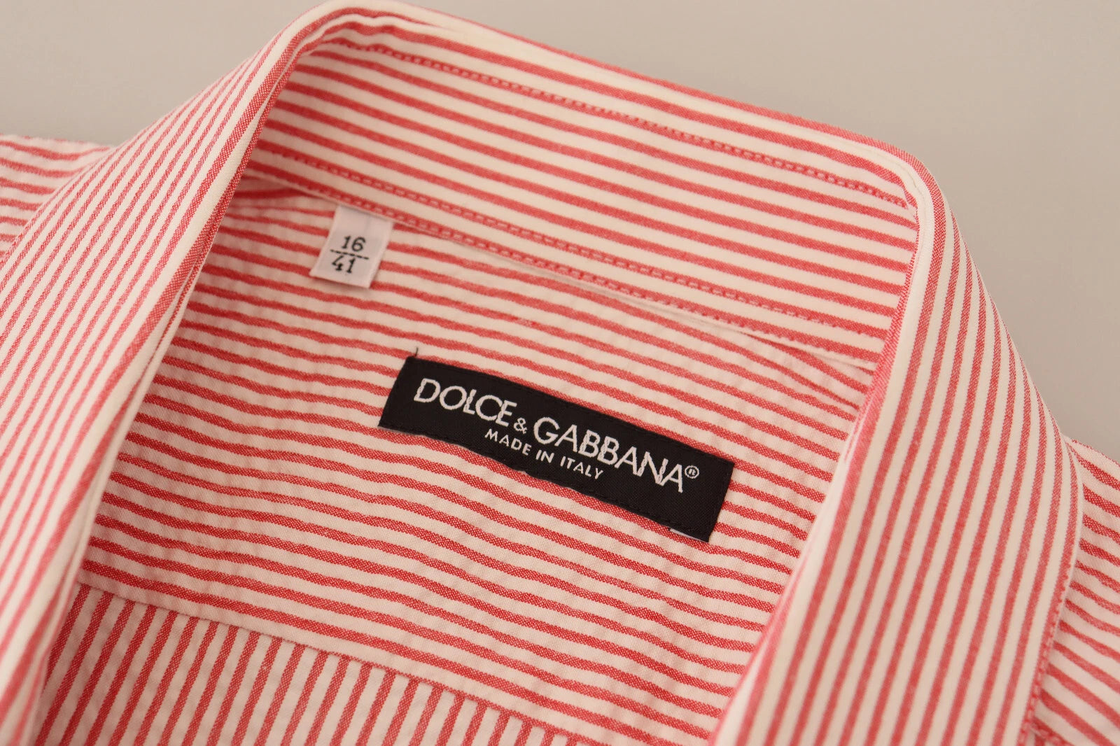 Dolce & Gabbana Red and White Striped Cotton Short Sleeve Shirt