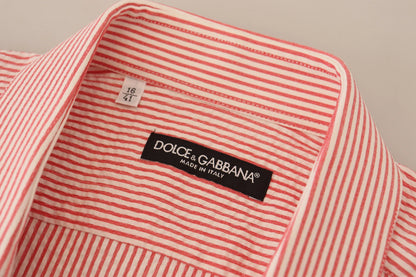 Dolce & Gabbana Red and White Striped Cotton Short Sleeve Shirt