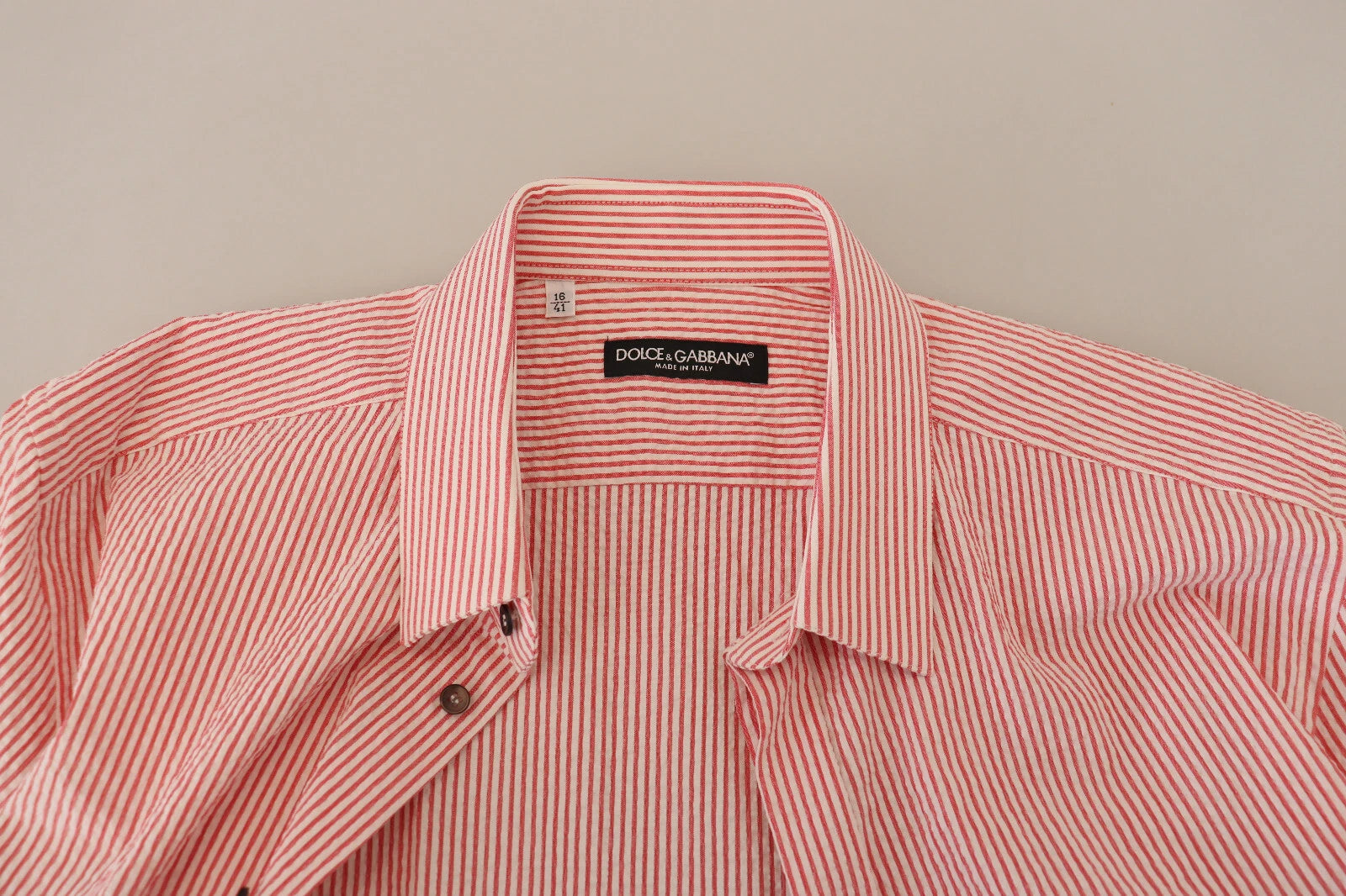 Dolce & Gabbana Red and White Striped Cotton Short Sleeve Shirt