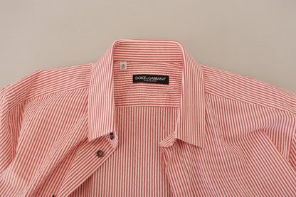 Dolce & Gabbana Red and White Striped Cotton Short Sleeve Shirt