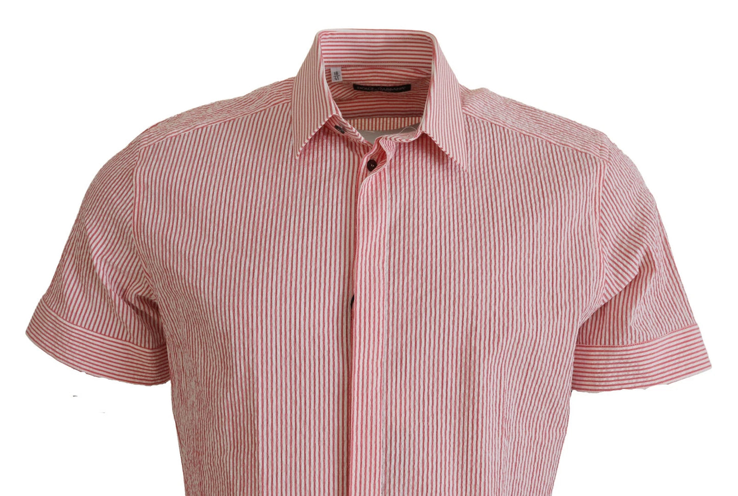 Dolce & Gabbana Red and White Striped Cotton Short Sleeve Shirt