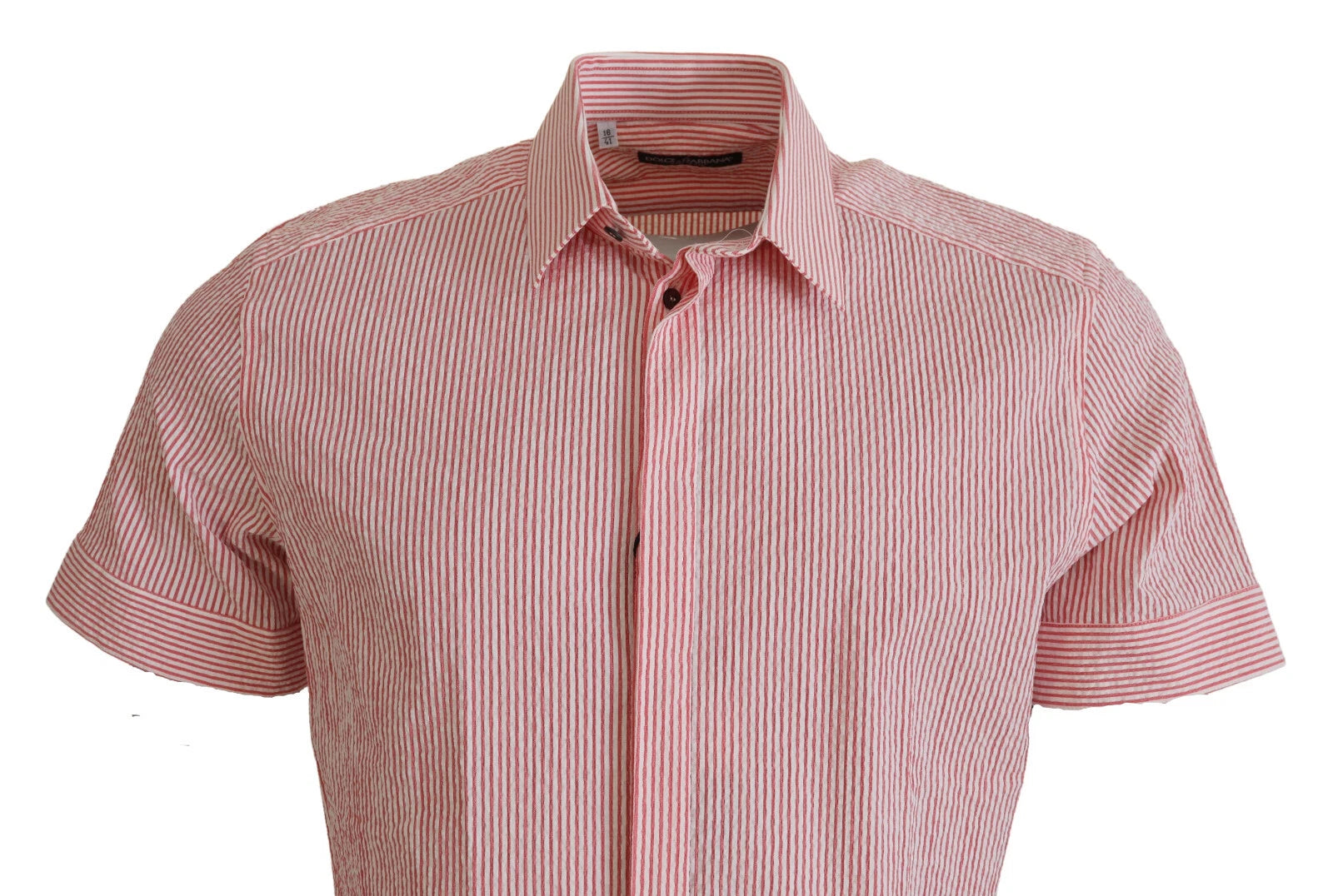 Dolce & Gabbana Red and White Striped Cotton Short Sleeve Shirt
