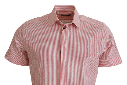 Dolce & Gabbana Red and White Striped Cotton Short Sleeve Shirt
