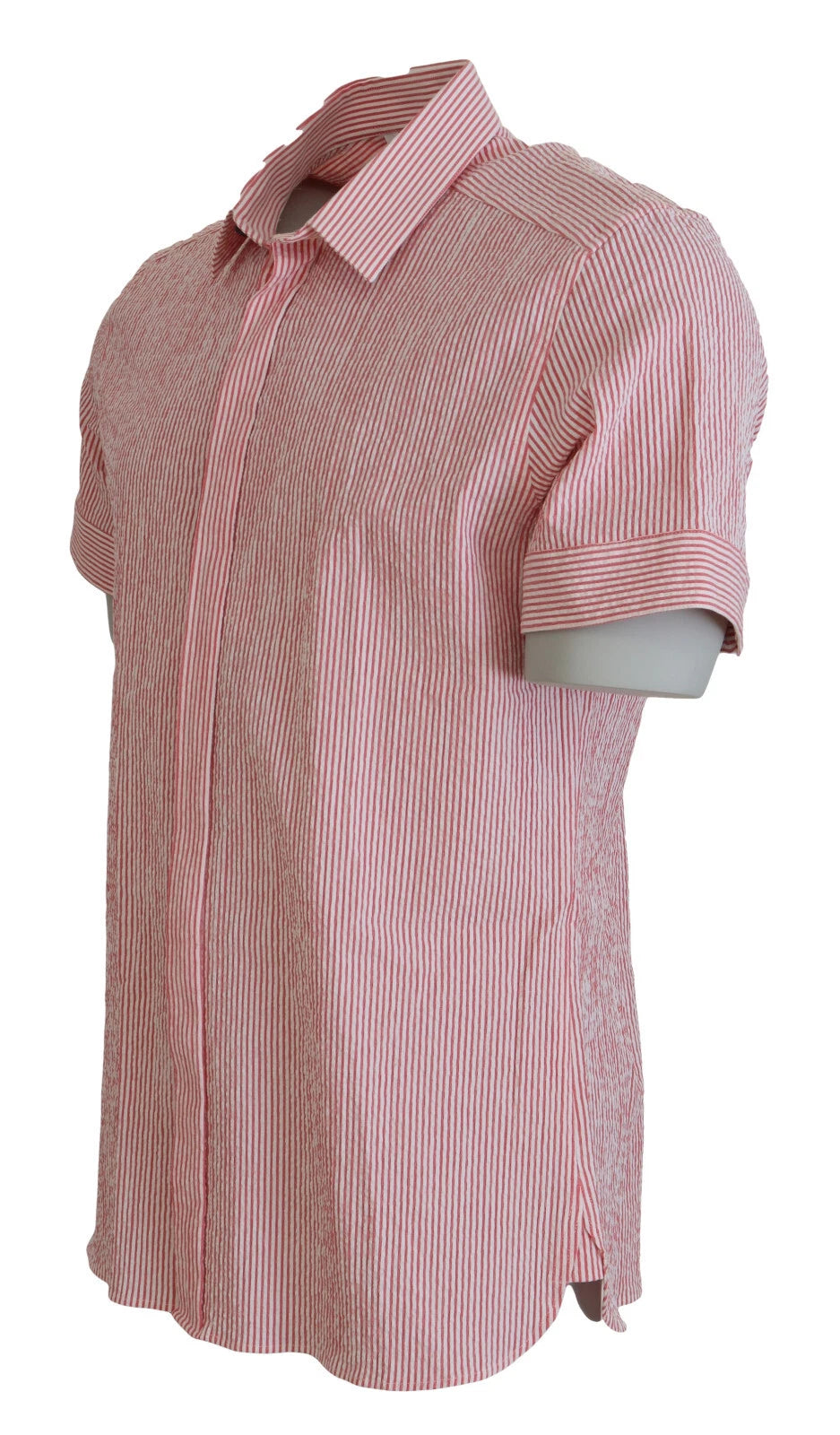 Dolce & Gabbana Red and White Striped Cotton Short Sleeve Shirt