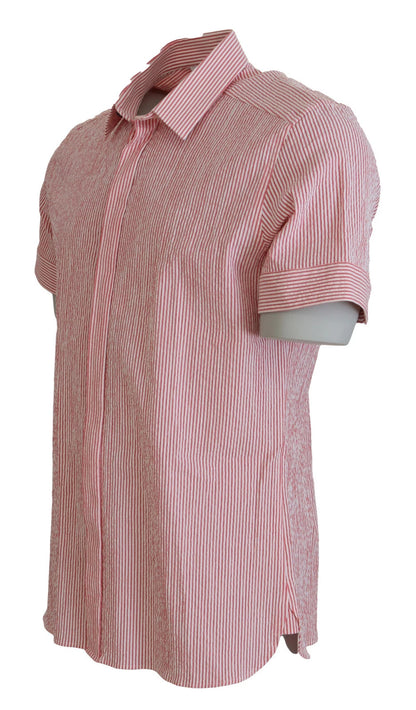 Dolce & Gabbana Red and White Striped Cotton Short Sleeve Shirt