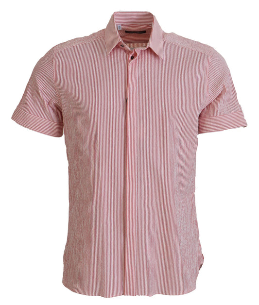 Dolce & Gabbana Red and White Striped Cotton Short Sleeve Shirt