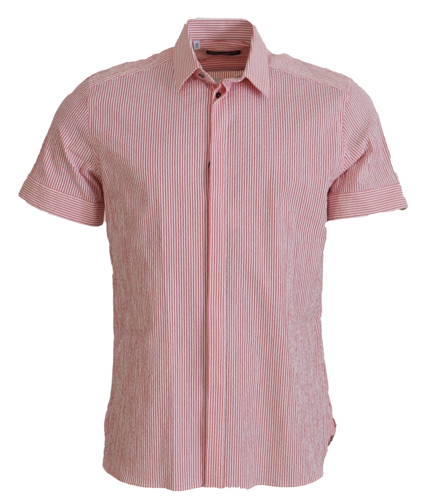 Dolce & Gabbana Red and White Striped Cotton Short Sleeve Shirt