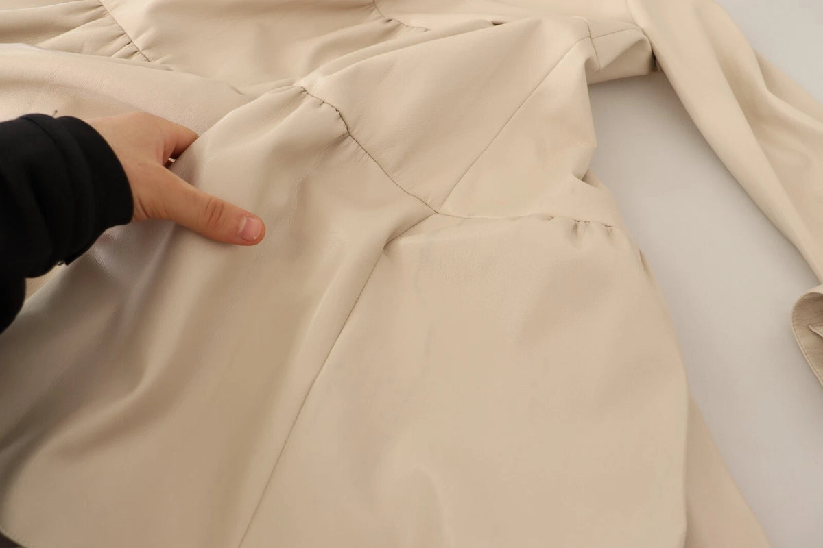 Jucca Leather Beige Long Sleeves Collared A-line Mini  Dress