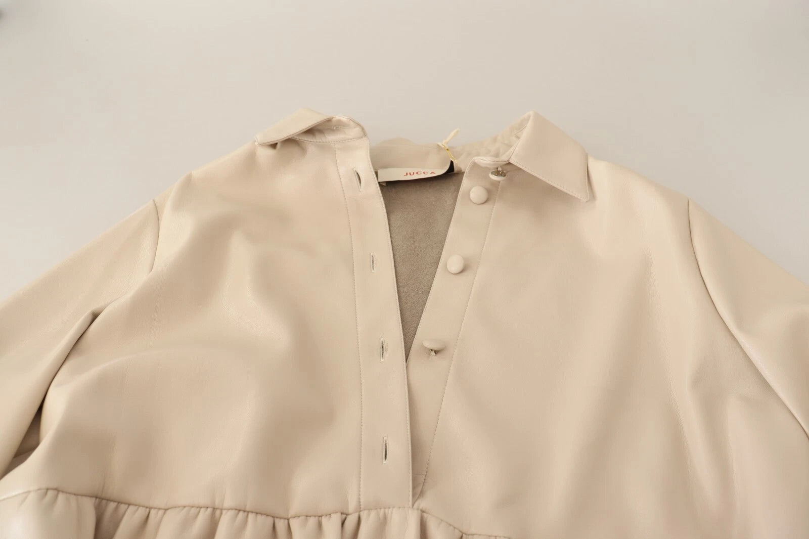 Jucca Leather Beige Long Sleeves Collared A-line Mini  Dress