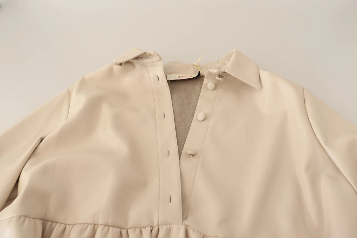 Jucca Leather Beige Long Sleeves Collared A-line Mini  Dress